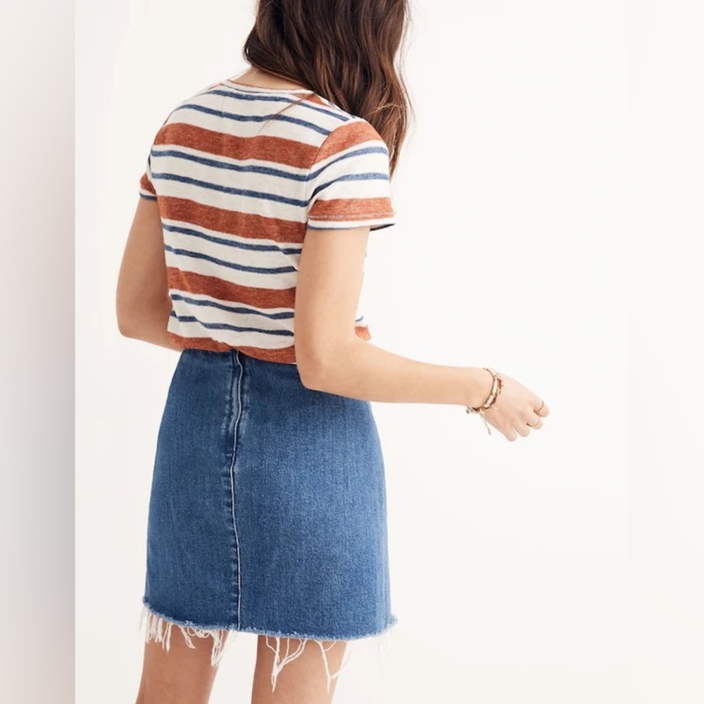 Madewell Denim Faux Wrap Raw Hem Mini Skirt Size 0 - Picture 2 of 6